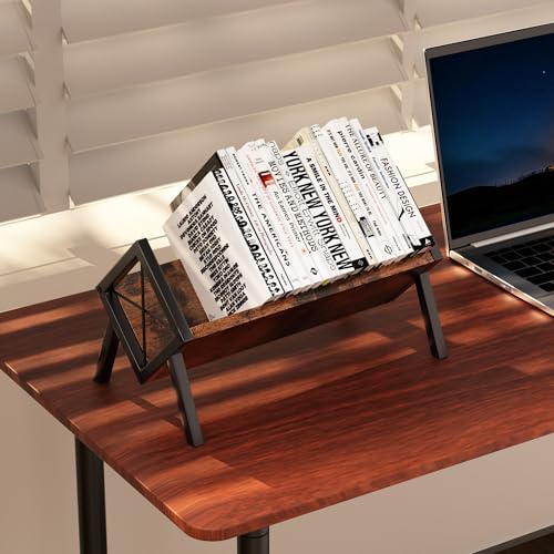 ASIFMTHOT Schreibtisch-Bücherregal, Retro Tisch-Bücherorganisator & Mini kippendes Bücherregal für Bücher/Magazine/Alben - Schwarz