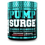PUMPSURGE Caffeine-Free Pump & Nootropic Pre Workout Supplement, Non Stimulant Preworkout Powder & Nitric Oxide Booster, 20 Servings, Cherry Limeade