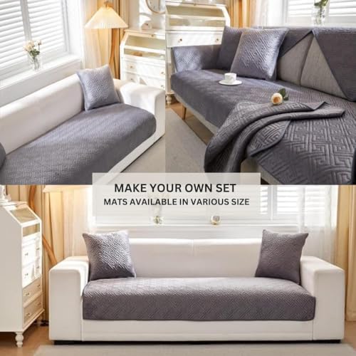Image of HOMETHREADS Innovative Premium Velvet Sofa Cover Mat with PVC Backing for Non-Slip Comfort | (Grey Vrsh, 1Pc Backrest Mat | 70x70cm)