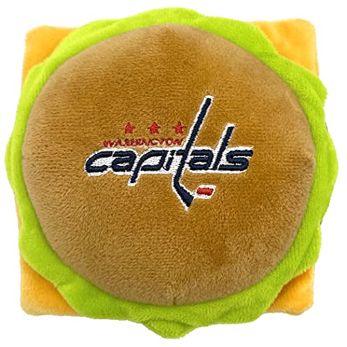 Pets First NHL Washington Capitals Crinkle Fine Plush Dog & Cat Squeak Toy - Cutest STADIUM HAMBURGER Plush Toy for Dogs & Cats with INNER SQUEAKER & Beautiful Hockey Team Name/Logo