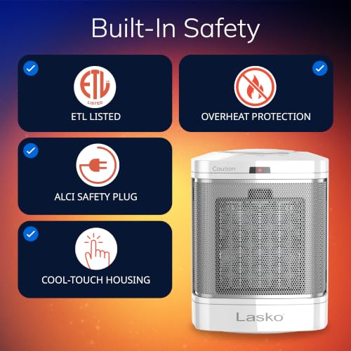 Image of Lasko 8 inch Ceramic Bathroom Space Heater - ALCI Safety Plug - White - CD08200