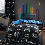 Catherine Lansfield Bedding Game Over Double Duvet Cover Set with Pillowcases Black