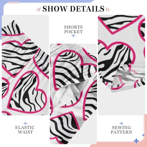 Zebra Print Love Heart Boys Long Pants Soft Trousers Elastic Waist Kids Lounge Bottoms with Pockets S-XL4