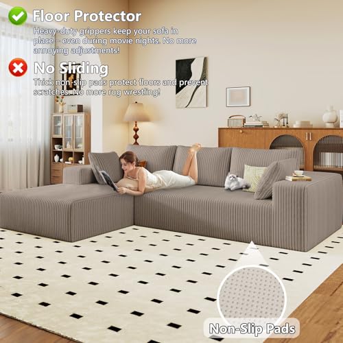 Image of 96 inch Modular Sectional Sofa, Modern Corduroy Cloud Couch with Deep Seat, Boneless Couch Upholstered 3-Seater L-Shaped Sofa for Living Room, No Assembly Required (Camel, Left-Facing Chaise)
