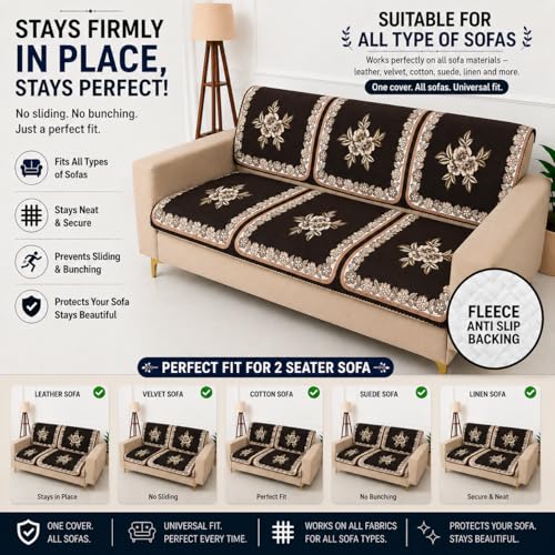 Image of Homerz Premium 'Luxe Series' Sofa Cover | Holland Velvet Fabric | Smooth Finish | Anti-Slip Fleece Backing Couch Protector (Royal, 5 (3+1+1) Seater, Seat Cover with Backrest)
