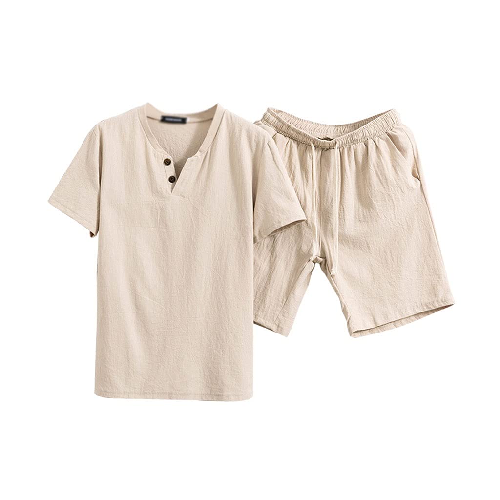 Vêtements d'été pour hommes t-shirt manches courtes short lin léger uni