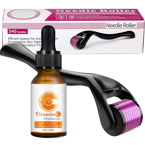 agctrler Vitamin C Serum Microneedling Set, Derma Roller 0.5mm mit Vitamin C Serum Gesicht, 540 Titanium Dermaroller, Pigmentflecken & Pickelmale Entferner, Anti-Aging Falten Micro Infusion System
