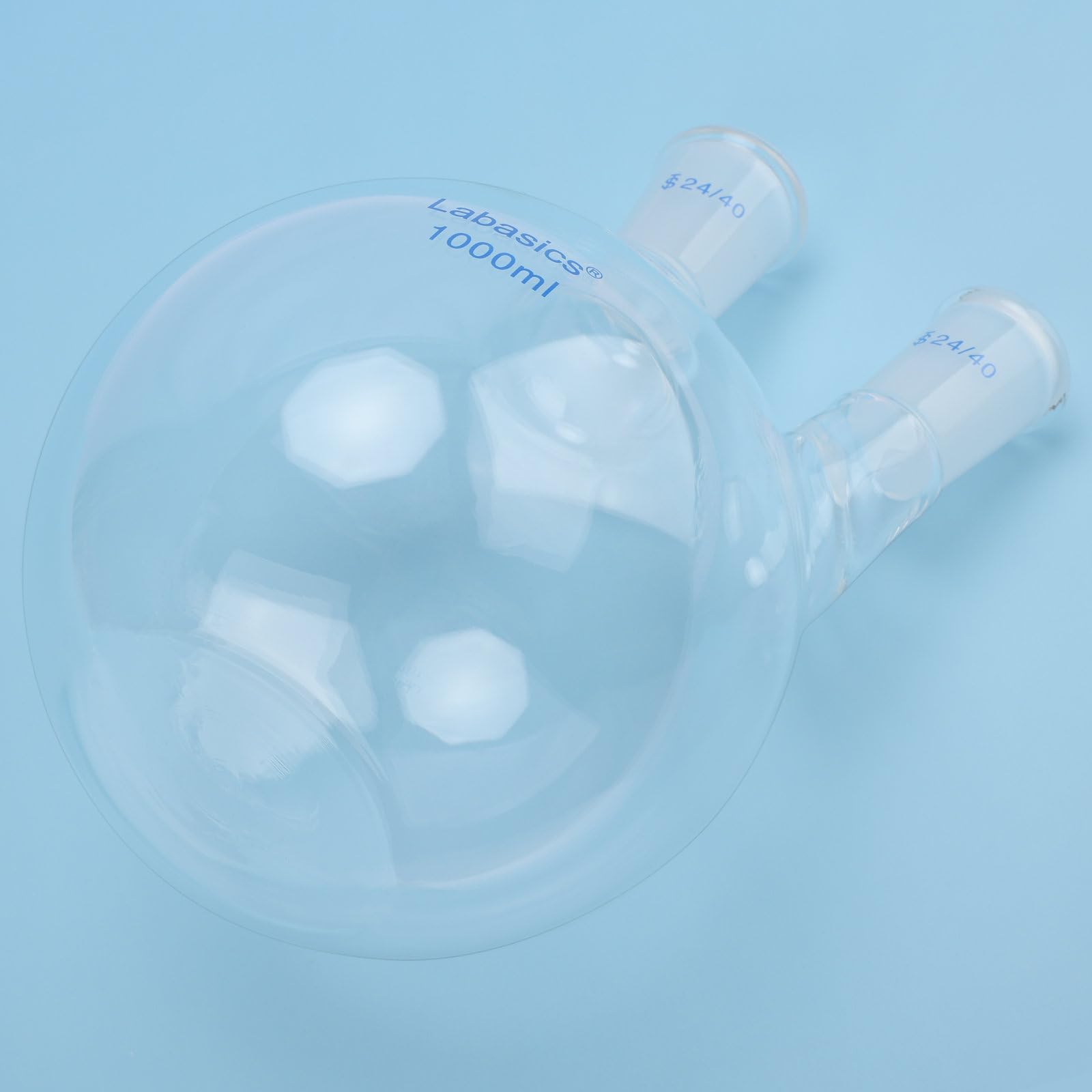 Labasics Fiole Bouilloire à Fond Plat à 2 Cols, Joint 24/40, Verre Borosilicaté, Résistante à la Chaleur pour Distillation et Laboratoire, 1000ml