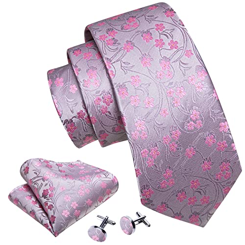 Image of Barry.Wang Flower Ties for Men Handkerchief Cufflinks Set Wedding Necktie Set Party