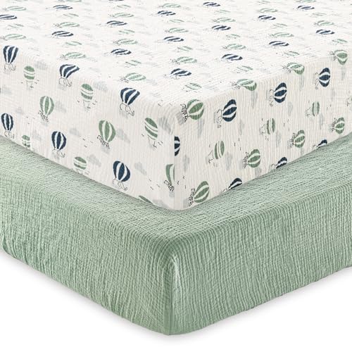 Image of david's kids Muslin Crib Sheets for Boys Girls, 2 Pack 100% Cotton Soft Breathable Fitted Baby Neutral Sheet Set, Standard 52"x28" Crib and Toddler Mattress, Animals