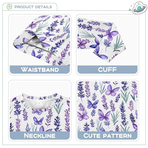 JUNZAN Lavender Flowers Butterflies Big Girls Sweatshirt Hoodie Crewneck Hoodies for Girls Party 4T3