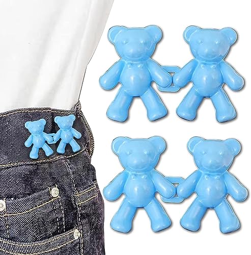 Image of 2pcs Cute Bear Button Pins for Jeans Adjustable Teddy Bear Button Pins Waist Buckle for Loose Jeans Pants, Detachable Buttons for Jeans Waist Buckle No Need Sewing Waist Tightener Clip (Bear Blue)