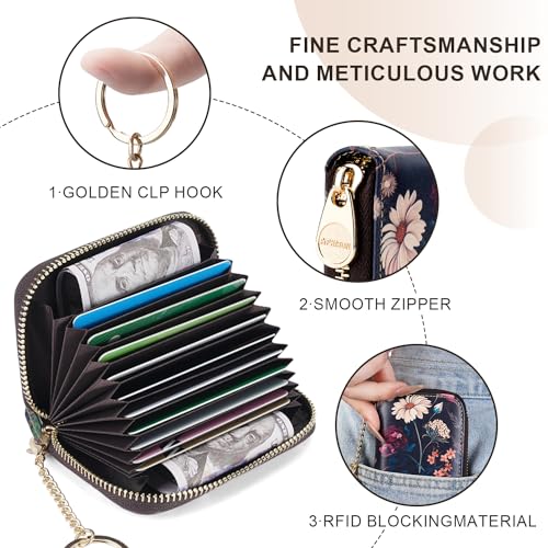 APHISON RFID Credit Card Holder Wallets for Women Microfiber Leather Zipper Card Case for Ladies Keychain Wallet
