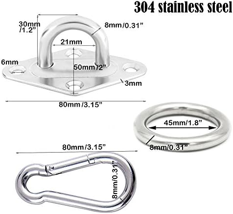 TooTaci Hammock Hanging kit,2 Pack Hammock Hooks with Snap Hooks,304 Stainless Steel Suspension Ceiling Hooks Heavy Duty,with Screws Bolts for Indoor Outdoor Swing Chair,Yoga,Wall Anchor Hammock
