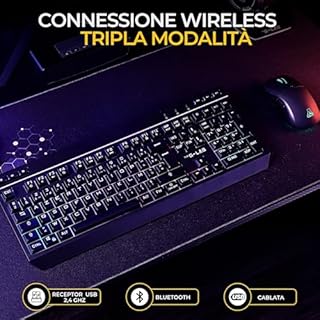 THE G-LAB Combo TUNGSTEN - Tastiera e Mouse Wireless Tripla Connessione 2.4GHz / Bluetooth / USB - Tastiera Gaming ITALIANA, RGB e Macro Custom - Mouse Gaming Wireless 6400 DPI - PC / PS4 / PS5 / XBOX