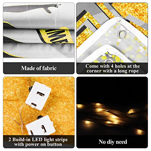 Image of White Graduation Banner with Led-Light Strips Decor 71 inch x 43 inch Class of 2024 Congrats Grad Backdrop Graduation Party Decorations for 2024 Graduation Party Supplies
