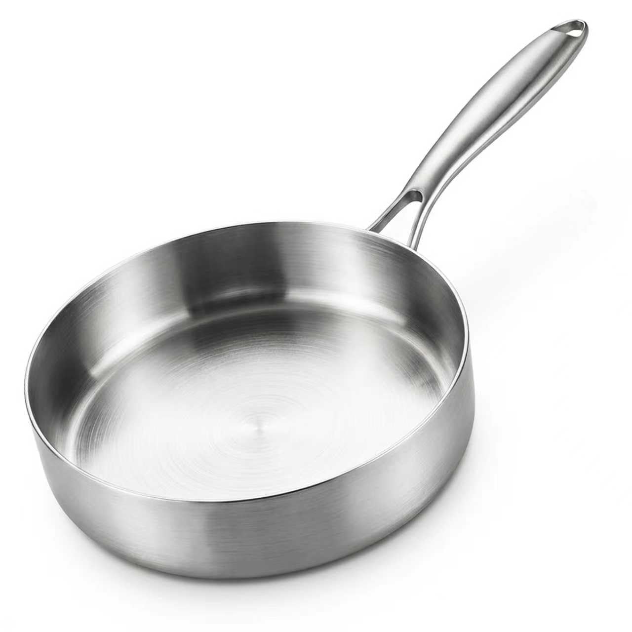 KIANGKIANG Frying Pan Stainless Steel Coating-Free, Metal Handle, Universal for Multiple Stoves (24CM)