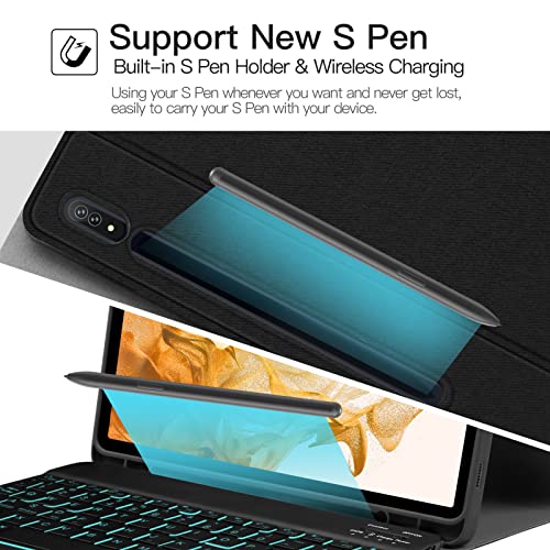 Image of JUQITECH Smart Detachable Wireless Backlit-Keyboard Case with Backlit Keyboard & S Pen Holder for Samsung-Galaxy-Tab S7 11 SM-T870 /T875 2020 Tablet [Black]