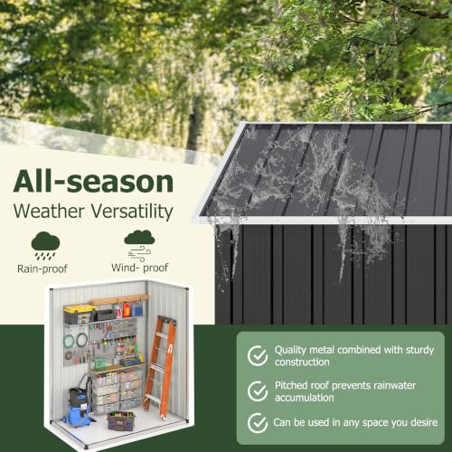 Image of AirWire 5x3 FT Outdoor Storage Shed Grey | Garden Shed with Updated Frame Structure and Lockable Doors, Metal Tool Sheds for Backyard Garden Patio Lawn