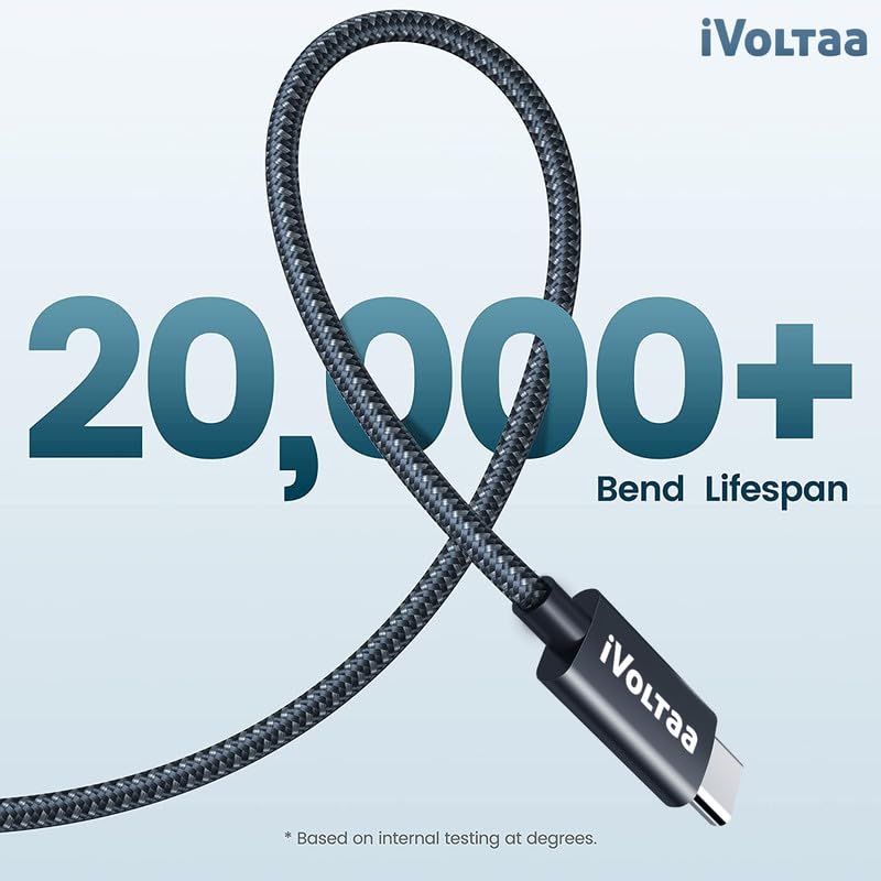 Image of iVoltaa 240W USB C to C Cable 40Gbps USB4, 8K Video, 2nd Gen E-Marker, Thunderbolt Compatible with MacBook, iPhone 15 /16 & Samsung Galaxy - 3.3 ft (1m)