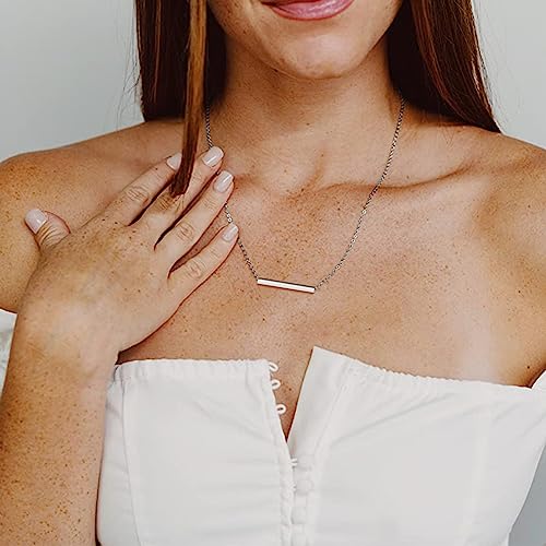 Kristland - Women Simple Bar Pendant Necklace Dainty 18K Gold Necklace Rose Gold Plated Simple Design Solid Circle, Heart Choker Chain Silver Necklaces For Women A Solid Bar Silver #TOP2