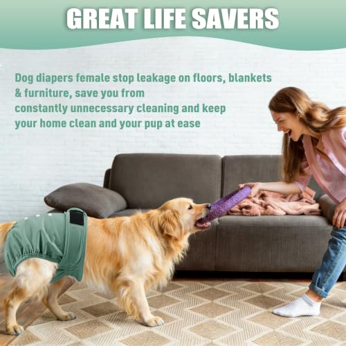 Image of Langsprit Female Dog Diapers for Doggie Puppy,Reusable Dog Period Diapers Female for Heat Peeing,Small Medium Large Doggy Diaper Washable,Dogs Pants 5 Pack, Pastel Colors, Small