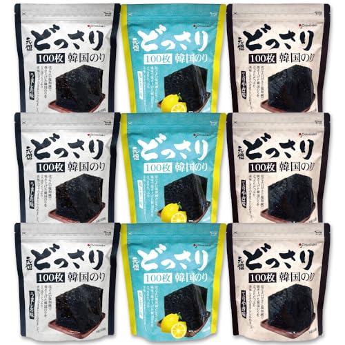 オリオンジャコー どっさり 韓国のり 食べ比べセット うましお味3 + 塩レモン味3+ てりやき味3 / 3種 9袋 各100枚入チャック付き袋 Orionjako