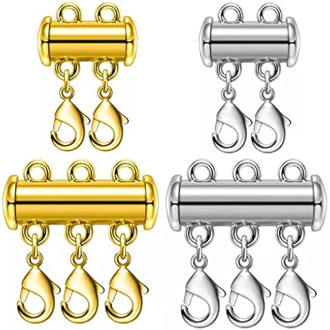 OHINGLT Necklace Layering Clasps Magnetic Slide Lock Clasp Necklace Connector Multi Strands Slide Tube Clasps Cover