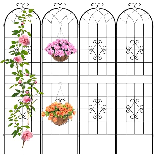 Image of LZRS 4 Pack 78.7x20in Rustic Iron Arch Decoration Garden Trellis with Black Metal Coating - Perfect for Supporting Climbing Plants Outdoor, Roses, Vines, Flowers, and Vegetables.
