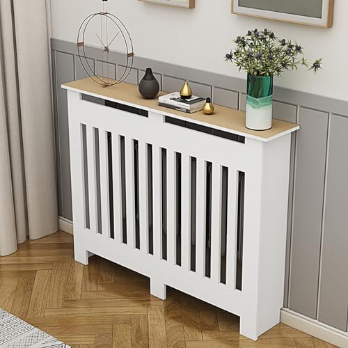 Cache-radiateur moderne à grilles persiennes et étagère de radiateur