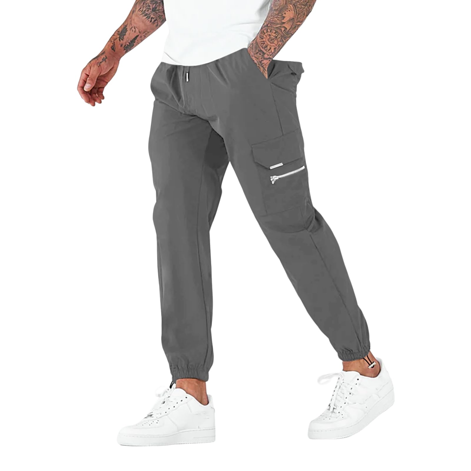 YawYews Mens Casual Cargo Pants Cotton Twill Chino Joggers Pants Loose Lightweight Workout Hiking Pants with Pockets