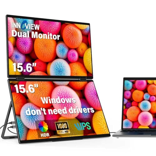 InnoView 15.6" FHD Dual Portable Monitor | All-in-One Foldable & Stackable Design | 315° Screen Adjustment & 180° Stand | USB-C/HDMI Travel Monitor for Laptop, Mac, Windows