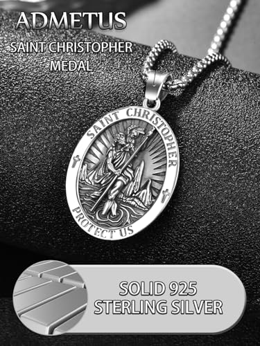 ADMETUS 925 Sterling Silver Patron Saint Medals | Amulet Necklace Protection Jewelry for Men with 2.5mm 22"+2" Rolo Chain4