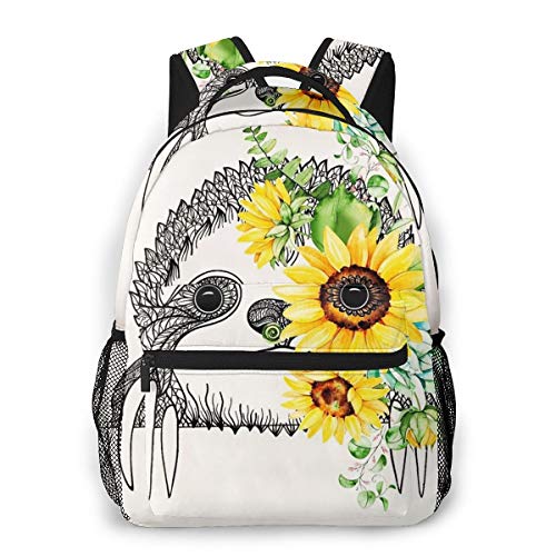 FeHuew Girls Sunflower Sloth Vintage Backpack Bookbag 16 Inch Laptop Bag Shoulder Bag Casual Daypack For 1-5th Grade