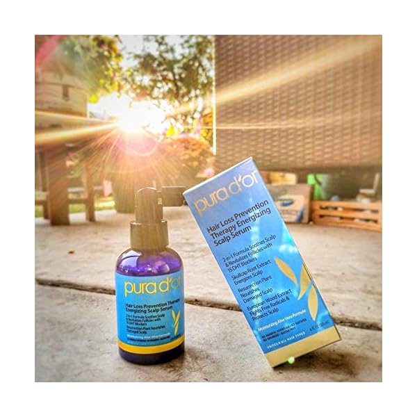 PURA D'OR 4 Oz Hair Thinning Therapy Energizing Scalp Serum Revitalizer - Argan Oil, Biotin, Caffeine, Stem Cell, Catalase & DHT Blockers, All Hair Types, Men & Women