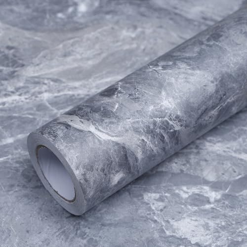 Láminas adhesivas extraanchas para muebles, color gris oscuro, aspecto de mármol, autoadhesivas, pegatinas para muebles, mate, grueso, impermeable, vinilo decorativo para oficinas, tiendas