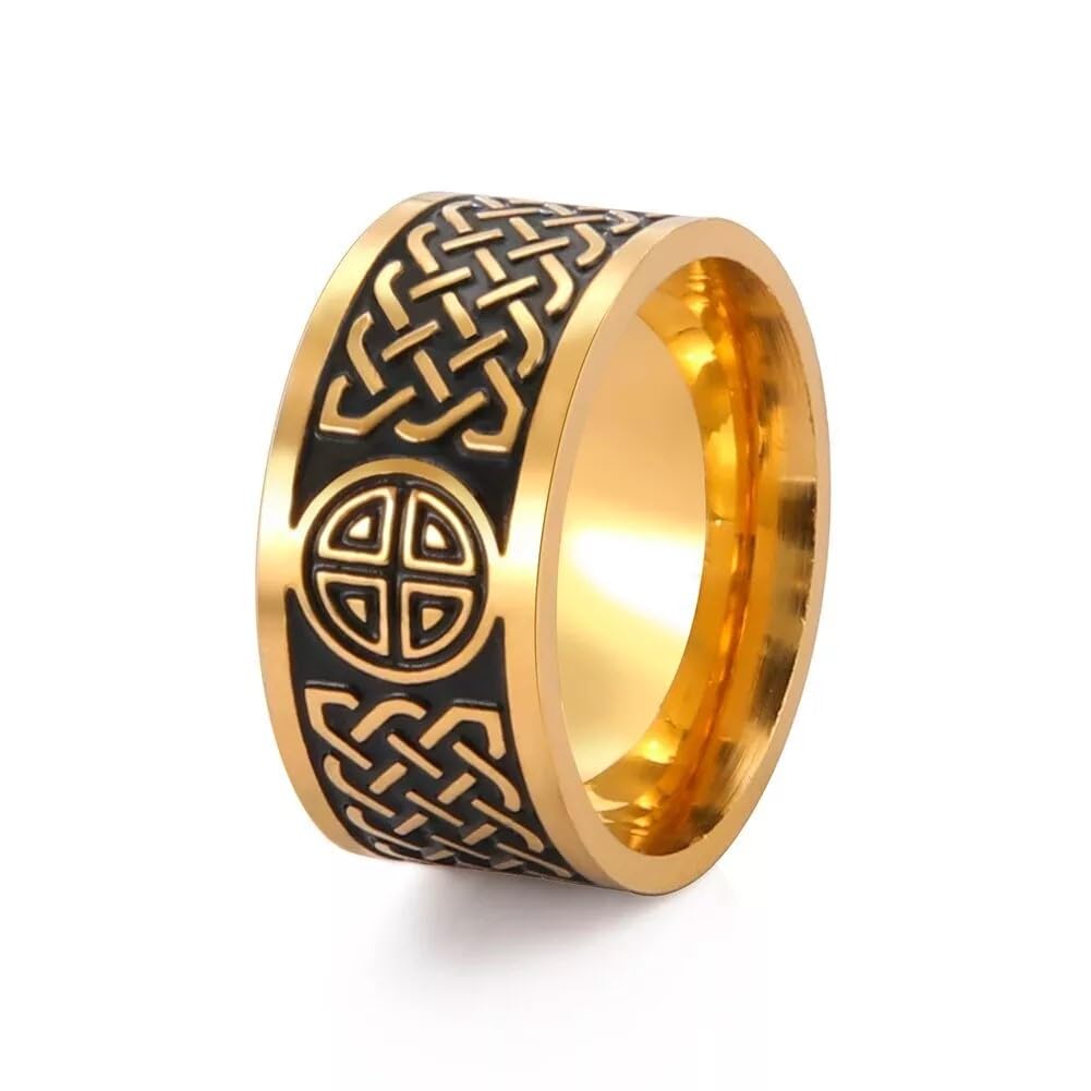 Style Stainless Steel Celtic Knot Ring Gold Plated Band, Traditional Irish Design Western Band Ring for Men and Boys Size 17-20-image-12