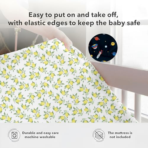 Image of Fitted Cot Crib Sheet for Baby - Lemon Print, Soft & Breathable Newborn Bedding, Deep Pocket All-Round Elastic Fitted Crib Sheet (28 inchx52 inch / 132x71 cm)