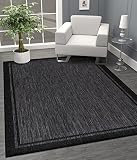 CAMILSON Indoor Outdoor Rug, 5x7 Bordered Dark Grey Black Modern Area Rugs for Indoor and Outdoor Pa