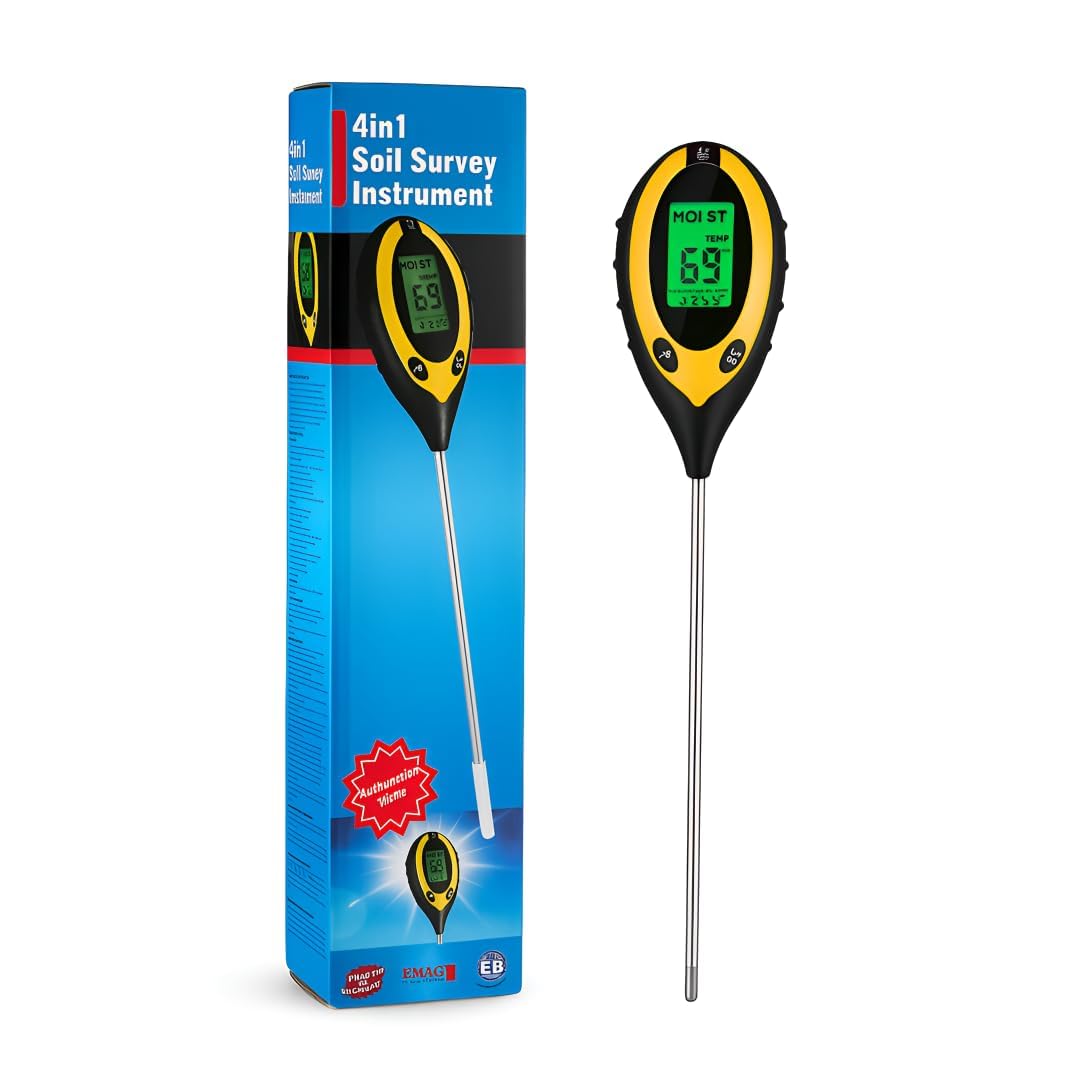 Vinesto 4 in 1 Digital Soil Tester for Plants – Moisture pH Light Temperature Meter with LCD Display, Soil Testing Tool for Garden, Indoor Outdoor Plants, Farming & Agriculture Use