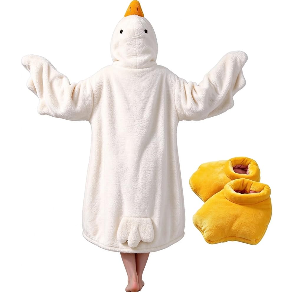 Wearable Goose Blanket Hoodie Duck Onesie with Shoes Adult & Kid