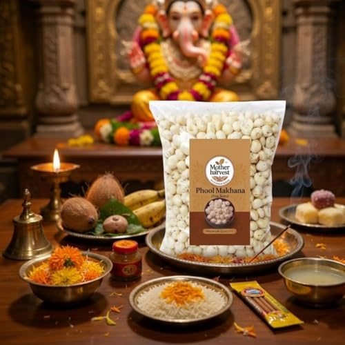 Image of Mother harvest Prasadam Makhana Fox Nuts | No Added Artificial Flavours | No Added Preservatives | Phool Makhana 1KG (GW) | FREE MULTANI MITTI