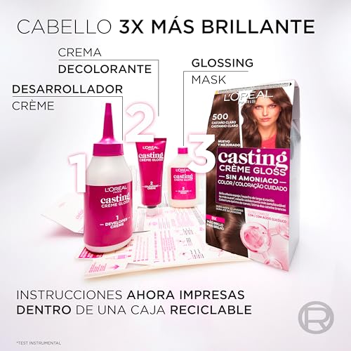 Miniatura 5 de L'Oreal Paris Casting Crème Gloss Coloración Sin Amoniaco, Tinte, Tono 500, Color Castaño Claro, 600 g (Paquete de 2)