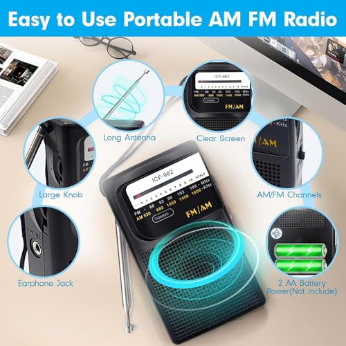 Image of Portable AM FM Radios,Small Radio with 3.5 Input for Headphones Earphone Analog Tuning,Transistor Pocket Radio with Hand Strap,Used for Outdoor /Indoor /Traveling /Gift for Parents (K50-Small)