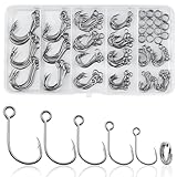 Inline Single Hooks Kit, 185pcs Single Replacement Hooks for Hard Lures Baits Inline Circle Hooks with Split Rings Large Eye Fishing Hooks Saltwater Freshwater for Treble Hook Replacement