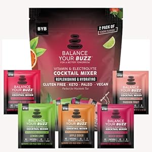 Balance Your Buzz – Variety Pack – Makes 10 + Cocktails or Mocktails – Vitamin & Electrolyte Infused – Hangover Prevention or Recovery – No Sugar – Gluten Free – Low Calorie/Carb – Made in USA