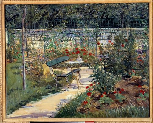Lienzo artístico Il mio giardino la panchina de Edouard Manet con acabado premium