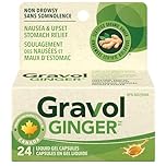 Gravol Ginger - Nausea and Upset Stomach Relief with Organic Ginger Extract - Made in Canada - Non-Drowsy,Taste-Free and Easy to Swallow - 24 Liquid Gel Capsules (Pack of 1)