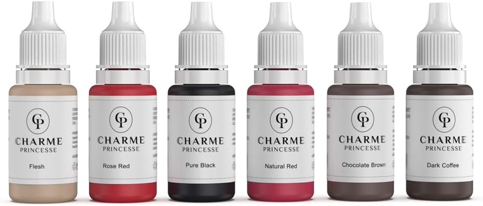 Charme Princesse Microblading Pigment Permanent Pigment Makeup 6pcs for Eyebrows Lip Tattoo Ink Supplies 15ml Bottles PI503-15-6