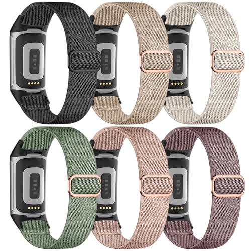 EverAct �L�k�����[�v�i�C���� 6�{�p�b�N Fitbit Charge 6�o���h/Fitbit Charge 5�p�o���h �j�����p �\�t�g�Œ��߉\ �ʋC�� �L�k�����X�g�o���h �X�|�[�c�X�g���b�v Charge 5/6 Watch�p, ��΂Ȃ�